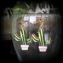 Load image into Gallery viewer, Cactus earrings Succulent earrings Plant jewelry Vegan earrings Cactus jewelry Dangle earrings Vegetarian jewelry Desert jewelry Gauges