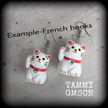 Load image into Gallery viewer, Cat earrings Maneki Neko Earrings Happy Cat earrings Japanese earrings Beckoning Cat Plug earrings Tunnel earrings Crazy cat lady jewelry