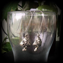 Load image into Gallery viewer, Mushroom earrings Fungus Fungi Shroom earrings Psychedelic jewelry Blue meanies Alice in Wonderland Plug dangles Tunnel dangles 3mm Gauges