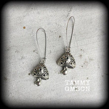 Load image into Gallery viewer, Mushroom earrings Fungus Fungi Shroom earrings Psychedelic jewelry Blue meanies Alice in Wonderland Plug dangles Tunnel dangles 3mm Gauges