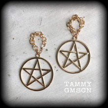 Load image into Gallery viewer, 00 gauge, 12mm ear weights, Pentagram ear hangers, Pentacle Tunnel dangles, Gauged earrings, Plug dangles, Tunnel hangers, Hanging gauges