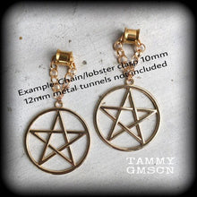 Load image into Gallery viewer, 00 gauge, 12mm ear weights, Pentagram ear hangers, Pentacle Tunnel dangles, Gauged earrings, Plug dangles, Tunnel hangers, Hanging gauges