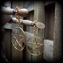 Load image into Gallery viewer, 00 gauge, 12mm ear weights, Pentagram ear hangers, Pentacle Tunnel dangles, Gauged earrings, Plug dangles, Tunnel hangers, Hanging gauges