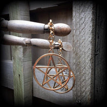Load image into Gallery viewer, 00 gauge, 12mm ear weights, Pentagram ear hangers, Pentacle Tunnel dangles, Gauged earrings, Plug dangles, Tunnel hangers, Hanging gauges