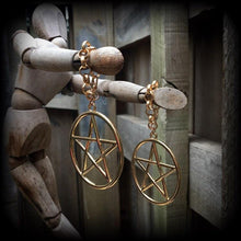 Load image into Gallery viewer, 00 gauge, 12mm ear weights, Pentagram ear hangers, Pentacle Tunnel dangles, Gauged earrings, Plug dangles, Tunnel hangers, Hanging gauges