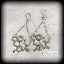 Load image into Gallery viewer, Molecule earrings LSD earrings Acid earrings Trip earrings Science earrings Psychedelic jewelry DMT Drugs Plug earrings 3mm tunnel earrings