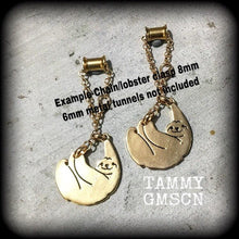 Load image into Gallery viewer, Sloth earrings, Animal earrings, Sloth jewelry, Hipster earrings, Pet earrings, Plug earrings, Pet jewelry, Tunnel earrings, 10g, 12g, 14g