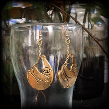 Load image into Gallery viewer, Sloth earrings, Animal earrings, Sloth jewelry, Hipster earrings, Pet earrings, Plug earrings, Pet jewelry, Tunnel earrings, 10g, 12g, 14g