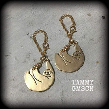 Load image into Gallery viewer, Sloth ear hangers, 4mm gauges, 6 gauge earrings, Sloths, Plug gauges, Hanging gauges, Gauged earrings, Plug dangles, Tunnel dangles 4g 2g