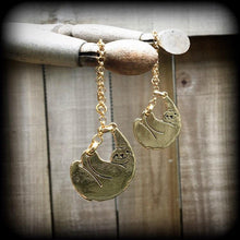 Load image into Gallery viewer, Sloth ear hangers, 4mm gauges, 6 gauge earrings, Sloths, Plug gauges, Hanging gauges, Gauged earrings, Plug dangles, Tunnel dangles 4g 2g