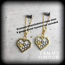 Load image into Gallery viewer, Bee hive ear hangers, 00 gauge ,0 gauge, 6 gauge, 4 gauge, Tunnel dangles, Hexagon, Ear weights, Honeycomb Plug earrings, Hanging gauges,