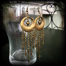 Load image into Gallery viewer, Arrow earrings Heart earrings Dangle earrings Statement earrings Plug dangles Artemis earrings Boho earrings Gauged earrings Pierced ears