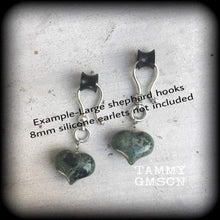 Load image into Gallery viewer, Jasper ear weights Gemstone ear hangers Heart tunnel dangles Stone tapers Plug weights Plug dangles Gauged earrings 00g 0g 2g 8g 6g 4g 2g