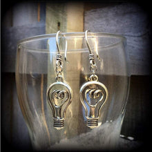 Load image into Gallery viewer, Light bulb earrings, Electricity earrings, Edison, Tesla earrings, Science jewellery, Tunnel earrings, Plug earrings, Nerd earrings