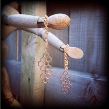 Load image into Gallery viewer, 8mm ear weights 00 gauge 0 gauge Honeycomb ear hangers Bee hive Hexagon Geometric weights Plug dangles Gauged earrings Hanging gauges 2g 4g