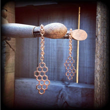 Load image into Gallery viewer, 8mm ear weights 00 gauge 0 gauge Honeycomb ear hangers Bee hive Hexagon Geometric weights Plug dangles Gauged earrings Hanging gauges 2g 4g