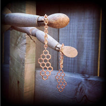 Load image into Gallery viewer, 8mm ear weights 00 gauge 0 gauge Honeycomb ear hangers Bee hive Hexagon Geometric weights Plug dangles Gauged earrings Hanging gauges 2g 4g