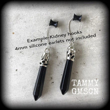 Load image into Gallery viewer, Black onyx earrings Gemstone earrings Chakra earrings Pendulum earrings Dangle earrings Plug earrings Tunnel earrings Boho earrings Gauges