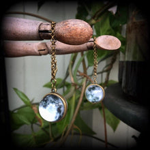 Load image into Gallery viewer, 4mm plug dangles 6mm tunnel earrings 8mm 4 gauge 2 guage Ear weights Bronze moon Ear weights Hanging gauges Plug dangles Moon jewelry Gauges