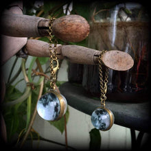 Load image into Gallery viewer, 4mm plug dangles 6mm tunnel earrings 8mm 4 gauge 2 guage Ear weights Bronze moon Ear weights Hanging gauges Plug dangles Moon jewelry Gauges