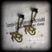 Load image into Gallery viewer, 6mm ear weights 0 gauge Tunnel dangles Plug dangles Eye of Horus Bronze ear weights Eye of Ra Gauged earrings Hanging gauges 00 guage 8mm