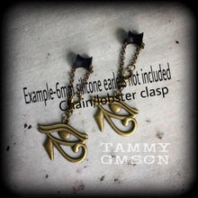 Load image into Gallery viewer, Eye of Horus ear hangers Egyptian Evil eye Esoteric Eye of Ra Gauged earrings Occult Esoteric Tunnel dangles Plug dangles Hanging gauges