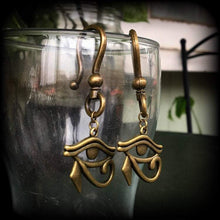 Load image into Gallery viewer, 6mm ear weights 0 gauge Tunnel dangles Plug dangles Eye of Horus Bronze ear weights Eye of Ra Gauged earrings Hanging gauges 00 guage 8mm