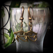 Load image into Gallery viewer, 6mm ear weights 0 gauge Tunnel dangles Plug dangles Eye of Horus Bronze ear weights Eye of Ra Gauged earrings Hanging gauges 00 guage 8mm