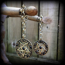 Load image into Gallery viewer, Pentagram ear hangers, Ear weights, 00 gauge, 10mm weights, Tunnel dangles, Plug dangles, 12mm, 14mm, 16mm weights, Gauged earrings, Gauges