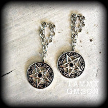 Load image into Gallery viewer, Pentagram ear hangers, Ear weights, 00 gauge, 10mm weights, Tunnel dangles, Plug dangles, 12mm, 14mm, 16mm weights, Gauged earrings, Gauges