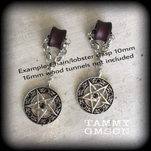 Load image into Gallery viewer, Pentagram ear hangers, Ear weights, 00 gauge, 10mm weights, Tunnel dangles, Plug dangles, 12mm, 14mm, 16mm weights, Gauged earrings, Gauges