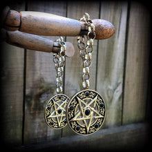 Load image into Gallery viewer, Pentagram ear hangers, Ear weights, 00 gauge, 10mm weights, Tunnel dangles, Plug dangles, 12mm, 14mm, 16mm weights, Gauged earrings, Gauges