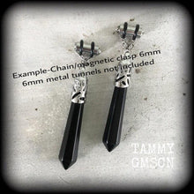Load image into Gallery viewer, 2 gauge gemstone ear weights Onyx tunnel dangles Stone weights Black Onyx tapers Hanging gauges Gauged earrings Plug gauges Tunnel dangles