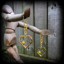 Load image into Gallery viewer, Bee hive earrings, Hexagon earrings, Honeycomb earrings, Bee earrings, Insect jewelry, Sacred Geometry,Tunnel earrings, Plug earrings, 14g