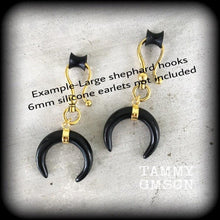 Load image into Gallery viewer, Onyx Ear weights Black Onyx Ear hangers Moon Plug earrings Hanging gauges Gemstone Tunnel dangles Gauged earrings 00g 0g 2g 4g 6g 8g 10g 12