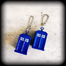 Load image into Gallery viewer, Tardis ear weights, Phone box weights, Dr Who earrings, Tom Baker, Daleks, Science, Nerd,Geek, Gauged earrings, Ear hangers, Tunnel dangles