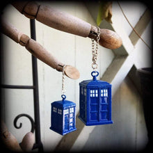 Load image into Gallery viewer, Tardis ear weights, Phone box weights, Dr Who earrings, Tom Baker, Daleks, Science, Nerd,Geek, Gauged earrings, Ear hangers, Tunnel dangles