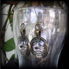 Load image into Gallery viewer, Ouija earrings Occult earrings Sigil earrings Esoteric earrings Clairvoyant jewelry Witchy earrings Chiromancy Tunnel dangles Plug gauges 2g