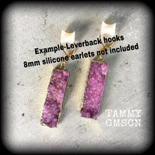 Load image into Gallery viewer, 8 gauge, 6 gauge, 4 gauge, 00 gauge, Druzy ear hangers, Quartz ear weights, Tunnel dangles, Hanging gauges, Gauged earrings 00g 0g 2g 4g 6g