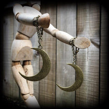 Load image into Gallery viewer, 8gauge 6g 4g 2g 0g Crescent Moon ear hangers Moon Ear weights 00g Plug dangles Hanging gauges Gauged earrings Esoteric Gauges Tunnel dangles