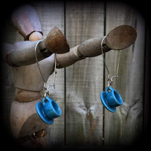 Load image into Gallery viewer, Tea cup earrings Tea Party earrings Kawaii earrings Barista jewelry Alice in Wonderland Plug earrings 3mm plug dangles 6mm tunnel earrings