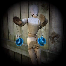 Load image into Gallery viewer, Tea cup earrings Tea Party earrings Kawaii earrings Barista jewelry Alice in Wonderland Plug earrings 3mm plug dangles 6mm tunnel earrings