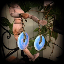 Load image into Gallery viewer, Moonstone ear weights Opalite ear hangers Bronze weights 6mm tunnel weights 8mm tunnel dangles Gauged earrings Plug dangles 00g 0g 2g 4g 6g