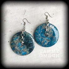 Load image into Gallery viewer, Jasper earrings, Sea sediment jasper earrings, Nautical earrings, Jasper jewlery, Blue earrings, Tunnel earrings, Plug earrings, Ocean