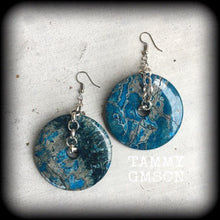 Load image into Gallery viewer, Jasper earrings, Sea sediment jasper earrings, Nautical earrings, Jasper jewlery, Blue earrings, Tunnel earrings, Plug earrings, Ocean