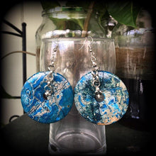 Load image into Gallery viewer, Jasper earrings, Sea sediment jasper earrings, Nautical earrings, Jasper jewlery, Blue earrings, Tunnel earrings, Plug earrings, Ocean