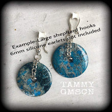 Load image into Gallery viewer, Jasper ear weights, Sea sediment jasper, 2 gauge weights, 4 gauge, 6 gauge, Tunnel dangles, Hanging gauges, Ear hangers, Gauged earrings 00g