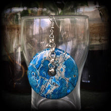Load image into Gallery viewer, Jasper earrings, Sea sediment jasper earrings, Nautical earrings, Jasper jewlery, Blue earrings, Tunnel earrings, Plug earrings, Ocean