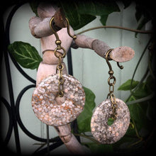 Load image into Gallery viewer, 8mm 6mm 4mm Ear weights, Stone ear hangers, 2 gauge, 0 gauge, Fossil, Ear hangers, Plug dangles, Hanging gauges, Earrings for stretched ears