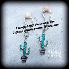 Load image into Gallery viewer, Cactus earrings, Succulent earrings, Plant jewelry, Flora, Cactus jewelry, Vegan earrings, Vegan jewelry, Tunnel earrings, Plug dangles 2g